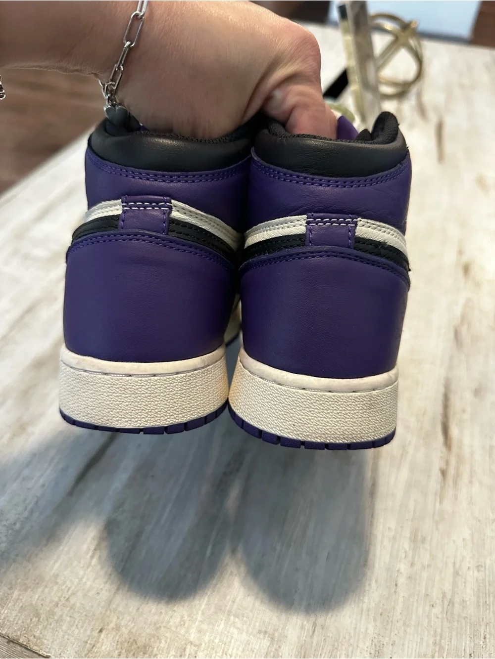 Nike Kids Air OG RETRO High-Top Sneakers in Black, White, Purple